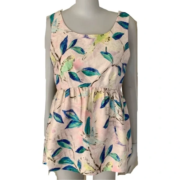 Anthropologie Leifsdottir Peplum Brocade Top Bird Pattern Metallic Sleeveless 0 - Picture 1 of 16